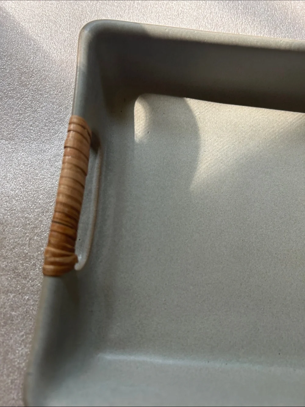 Studio McGee Handcrafted Ceramic Vanity Tray with Rattan Handles